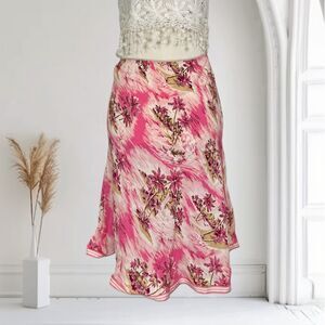 Early 2000's Hawaiian Flower Y2K Pink White Palmtree Floral Pink Midi Skirt M 10